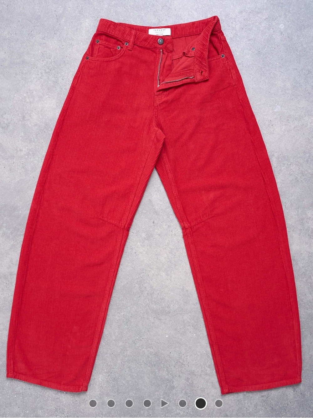 Topshop Corduroy Barrel Mid Rise Pants in Red